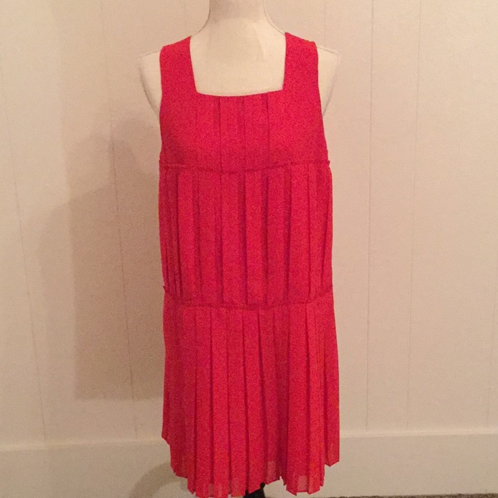 Loft Red Pleated Sheath Dress